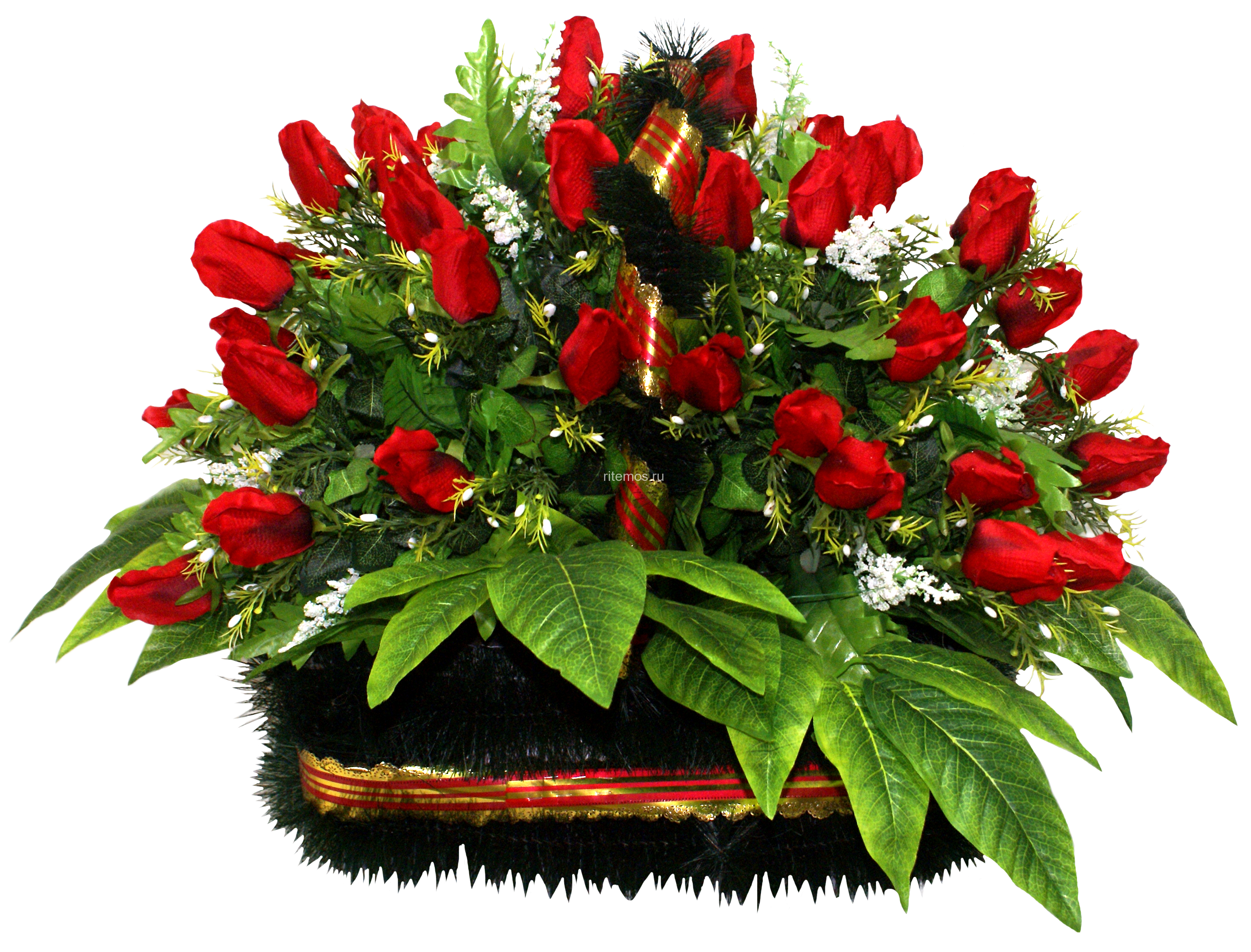 Ритуальные корзины из искусственных цветов купить на заказ